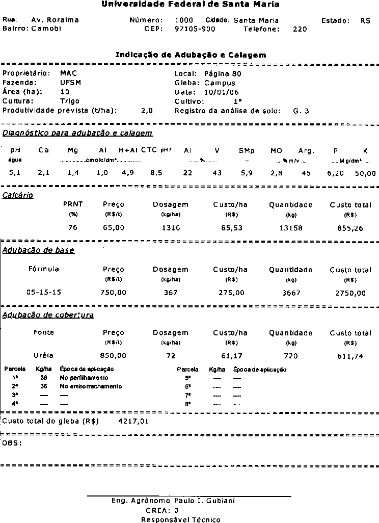 Laudo Gerado Pelo Cadub Ghf Referente À Opção De Adubação, - Laudo De Analise De Solo (744x1026), Png Download