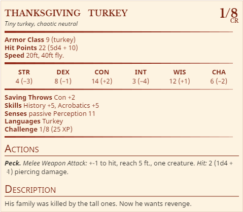 [oc] My New Bbeg - D&d Turkey Stats (500x443), Png Download