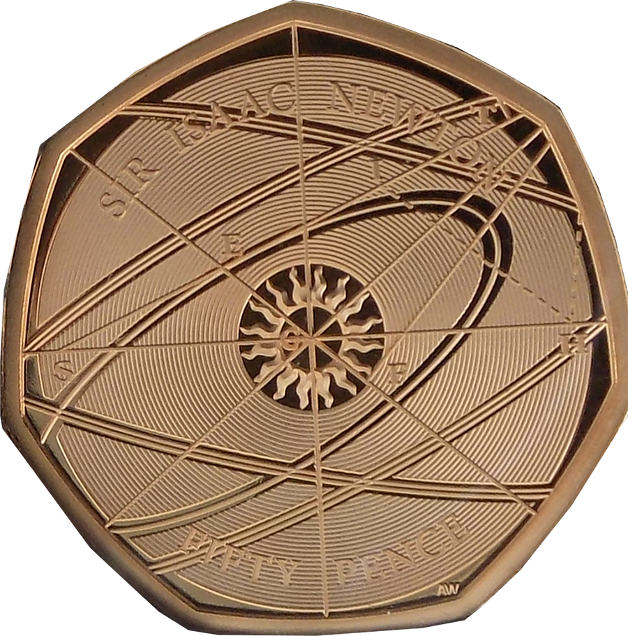 Pre-owned 2017 Uk Proof Design Isaac Newton 50p Gold - Gold Coin (900x911), Png Download