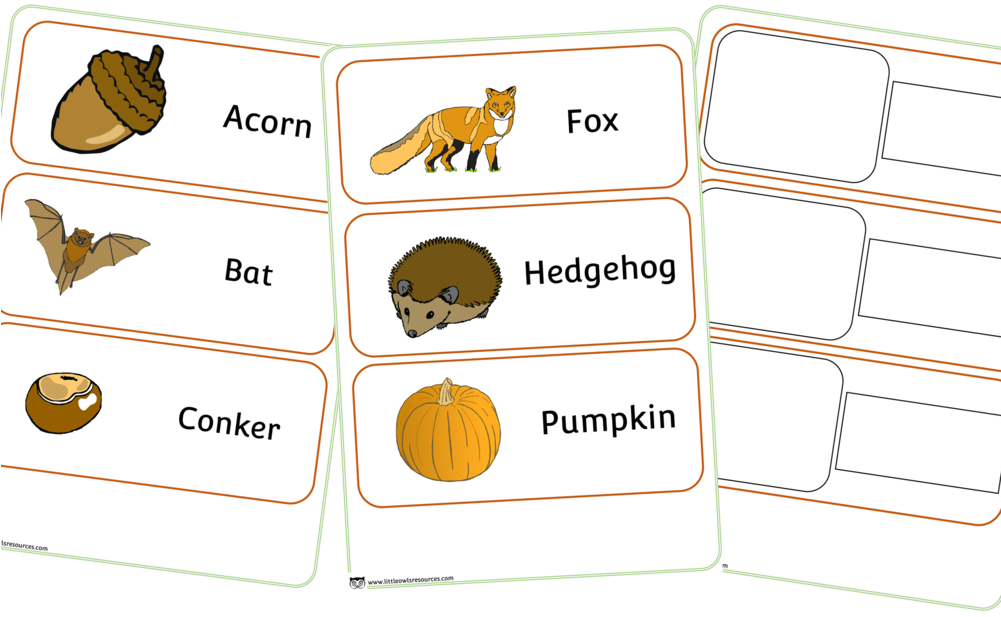 Autumn Topic Word Cards - Word (1000x667), Png Download