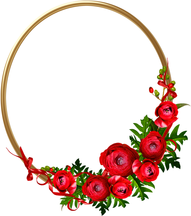 Free Download Red Floral Corner Png Clipart Picture - Flower Oval Frame Png (649x800), Png Download