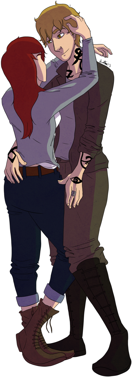 Clary & Jace Shadow Hunters, Mortal Instruments Books, - Cartoon (1024x1517), Png Download