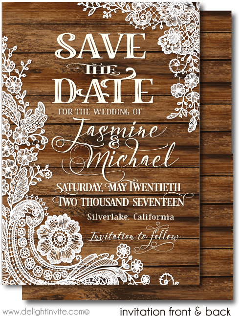 Rustic Wood Vintage Lace Save The Date Cards - Rustic Vintage Save The Date (497x675), Png Download