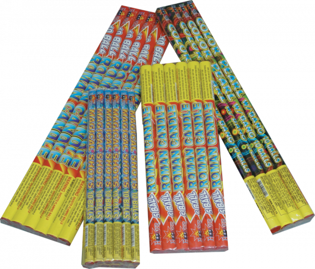 4 Assorted Effects Roman Candles - Roman Candle (650x555), Png Download
