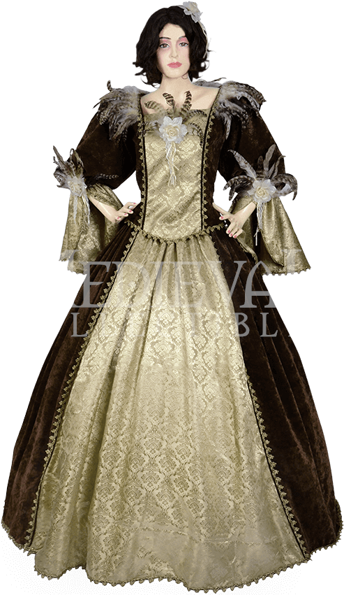 Feathered Victorian Noble Dress With Train - Medieval Noble Dress (850x850), Png Download