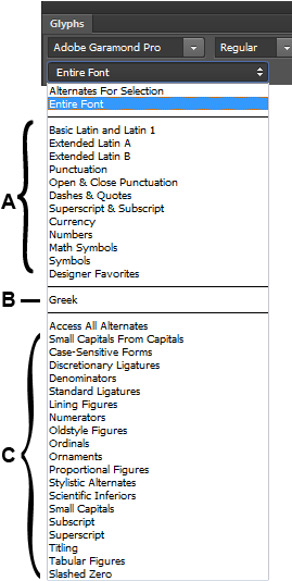 Photoshop Glyph Category, Script, And Opentype Features - Opentype (280x533), Png Download