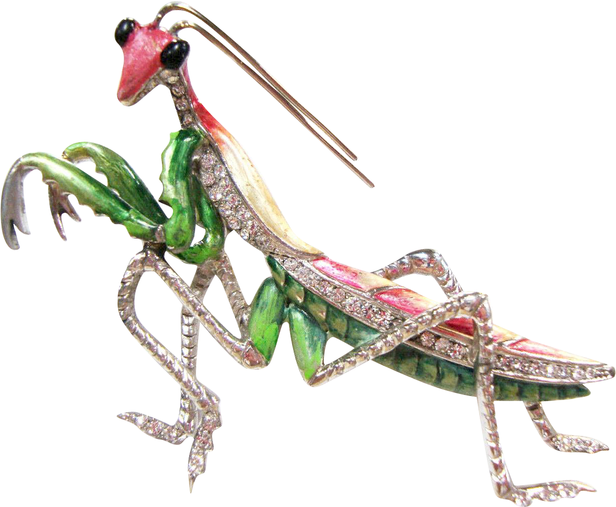 Mb Boucher Rare Large Metallic Enamel And Pave 'preying/praying - Mantidae (1220x1220), Png Download