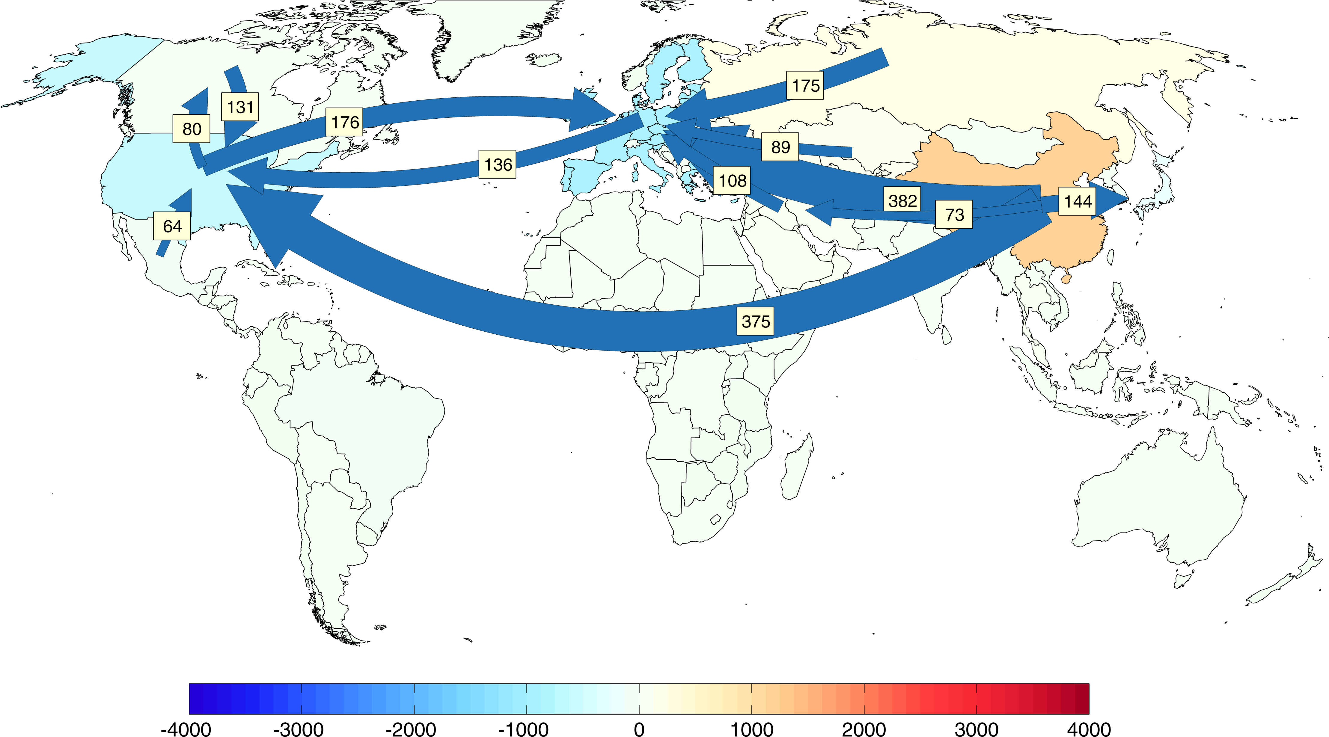 The Reddish Countries Are Net “importers” Of Carbon - Map (4487x2461), Png Download