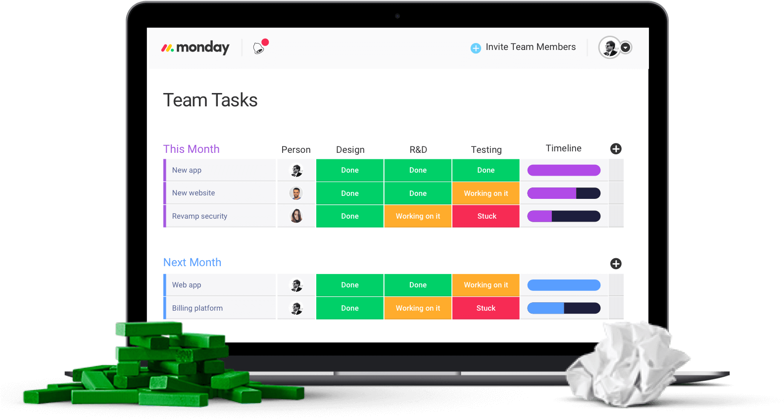 Board With Green Bricks - Monday App (1622x856), Png Download