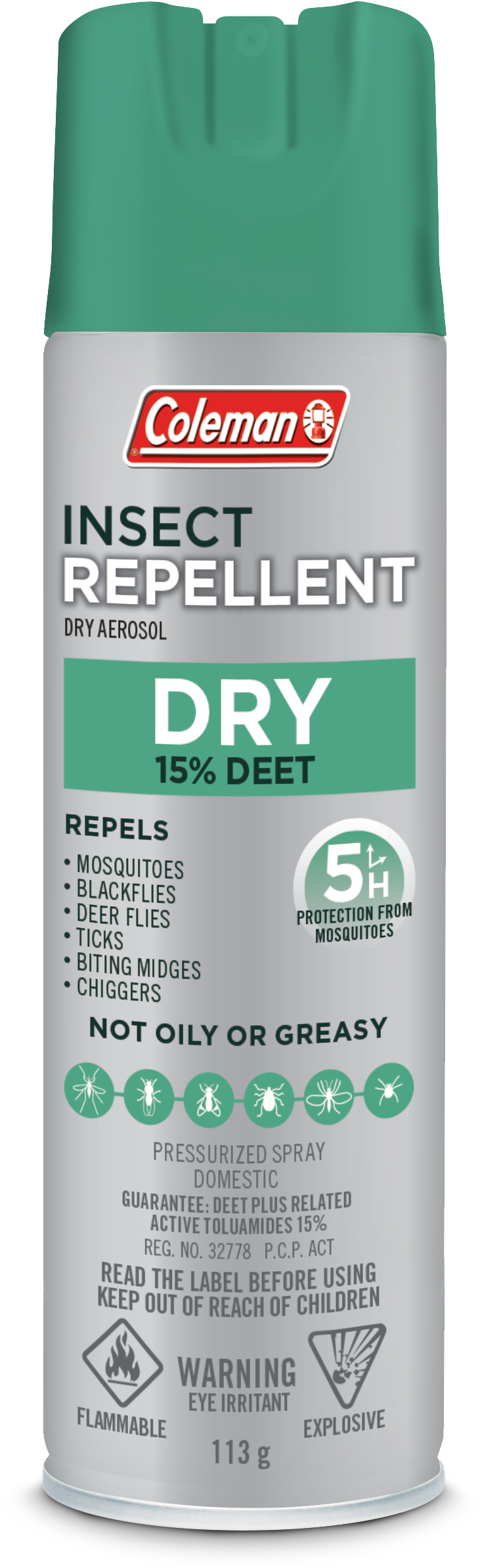 Coleman Aerosol 5h 15 Deet Dry 113g En - Coleman (757x2600), Png Download