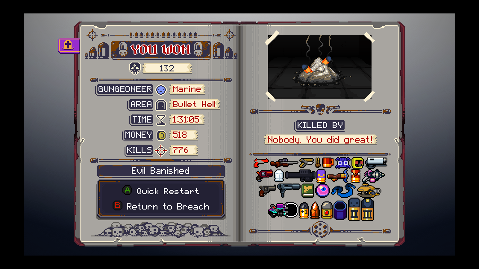 With The Ancient Hero's Bandanna And The Black Hole - Enter The Gungeon Nobody You Did Great (1600x900), Png Download