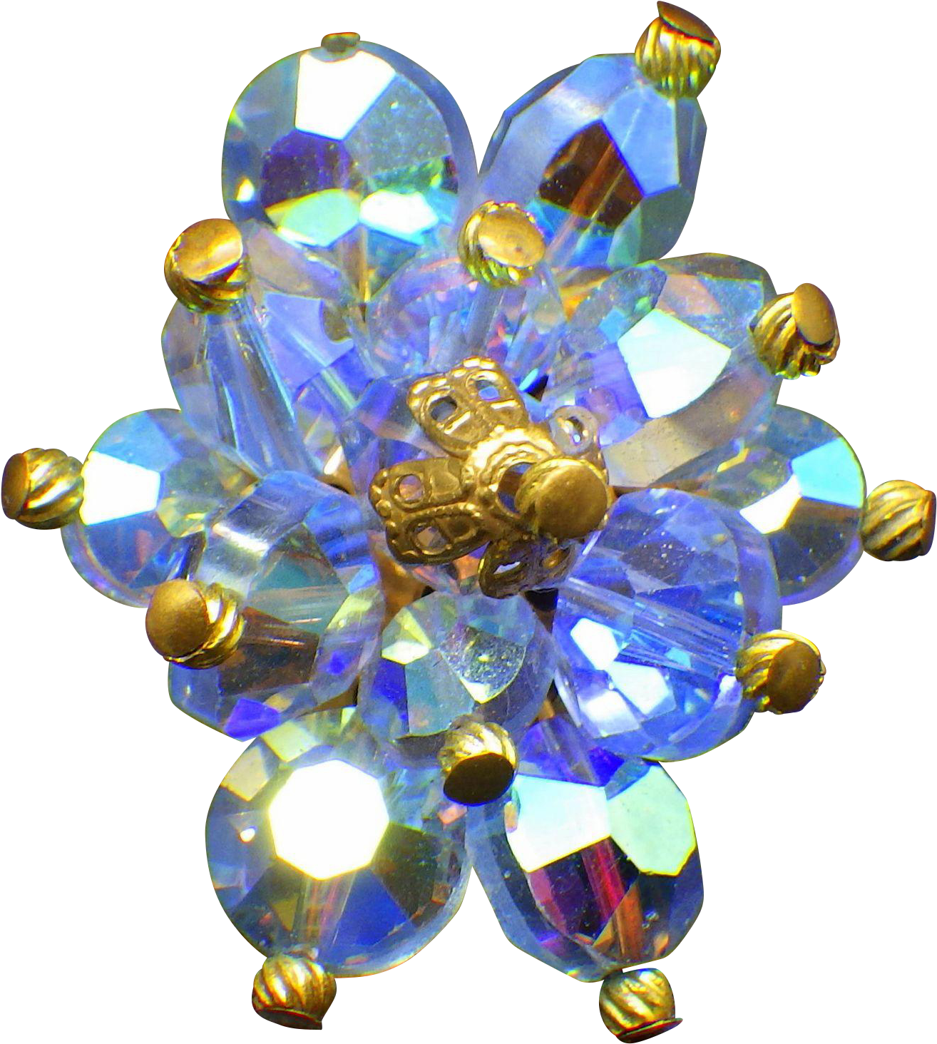 1950s Nail Head Crystal Fancy Clip Earrings Blue Aurora - Crystal (1463x1463), Png Download