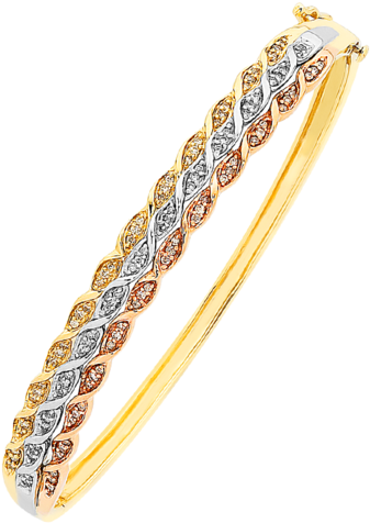 9ct Three Tone Gold Diamond Set Bangle - Diamond Bangles (376x480), Png Download