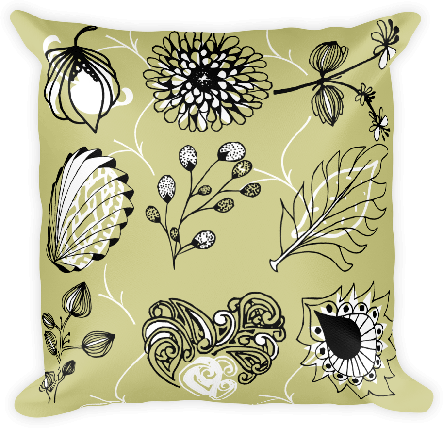 Gold Floral Pattern Pillow By Fortunate Lemon - Cushion (1000x1000), Png Download