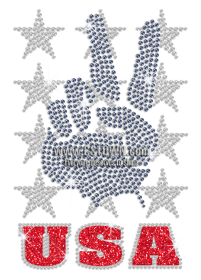 Glittering Usa With Victory Sign Iron On Rhinestone - Stitch (450x450), Png Download