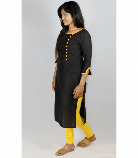 Raych Designer Printed Stylish Black Multi Slub Kurta - Woman (540x617), Png Download