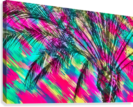 Palm Tree With Colorful Abstract Background In Pink - Printing (429x344), Png Download