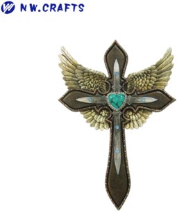 New Religious Crafts Catholic Blue Heart Layered Resin - De Leon Collections Wings Heart Cross Wall Decor (350x350), Png Download