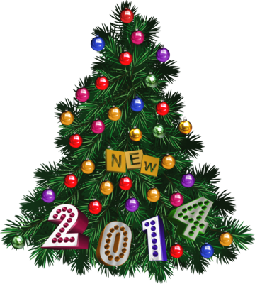 New Year 2014 Tree With Colorful Toys And Transparent - Christmas Tree Illustration Png (360x400), Png Download