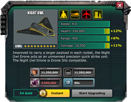 Level 10 Night Owl Stats - War Commander Night Owl (465x373), Png Download