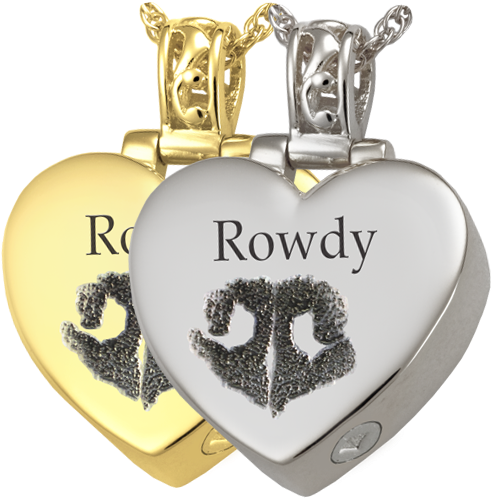 Heart Filigree Bail With Actual Noseprint In Gold & - Fingerprint 14k Solid White Gold Cremation Jewelry- (500x500), Png Download