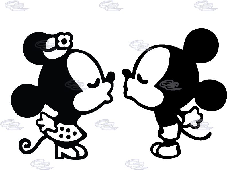 Mickey And Minnie Mouse Silhouette - Mickey Mouse And Minnie Mouse Drawing (812x697), Png Download