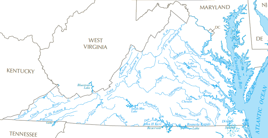 Virginia Rivers Map (896x463), Png Download