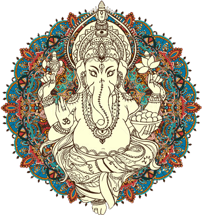 Lord Ganesha Colorful Label Home Decal Vinyl Sticker - Elephant Ganesh Mandala (500x453), Png Download