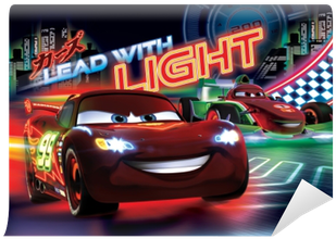Lightning Mcqueen On A Night Race Wall Mural Disney - Rayo Mcqueen 3 (400x400), Png Download
