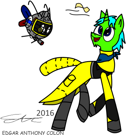 Derpanater, Blue Eyes, Clothes, Cute, Goatee, Green - Cartoon (600x480), Png Download