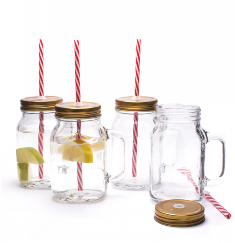 Mason Jar Pint Drinking Glasses With Lid And Straw - Mason Jar Pint Drinking Glasses Lid & Straw - Set (767x1023), Png Download