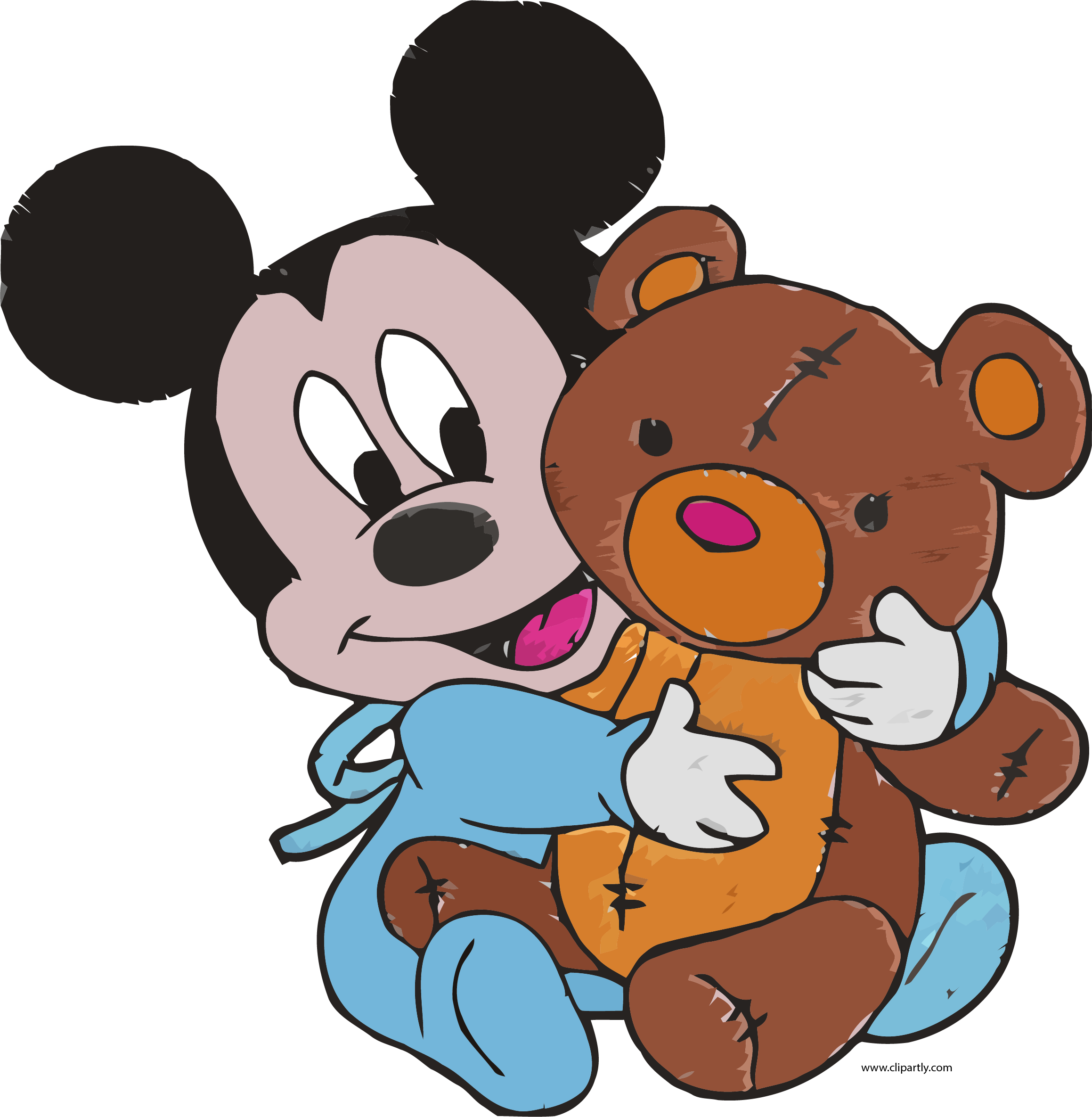 Baby Mickey Mouse And Toy Bear Embroidery Design Clipart - Baby Mickey With Bear (2318x2370), Png Download