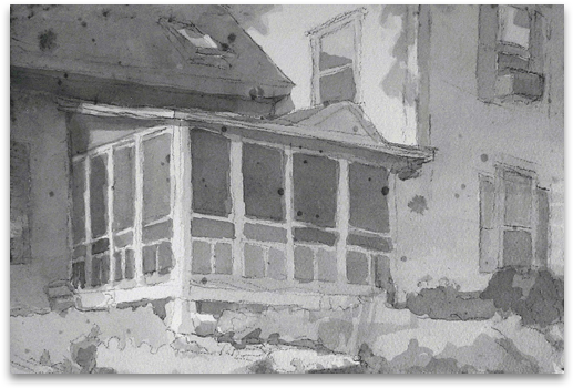 Tim Smith - Ink Wash Architecture Drawing (600x360), Png Download