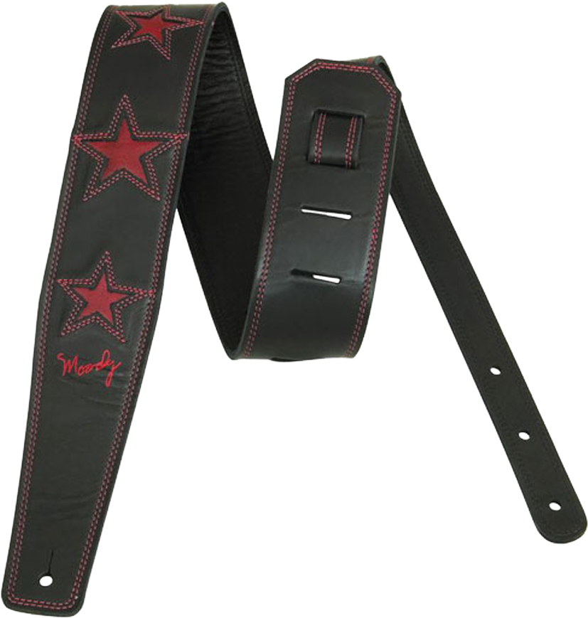 5" 6 Star Leather Backed Strap - Red And Black Guitar Strap (900x900), Png Download