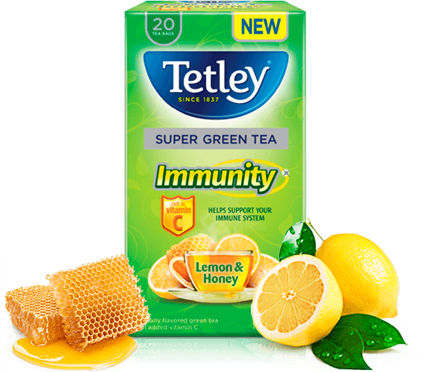 Immunity Green Tea Lemon Honey With Vitamin C - Tetley Uk Lemon And Honey (635x570), Png Download