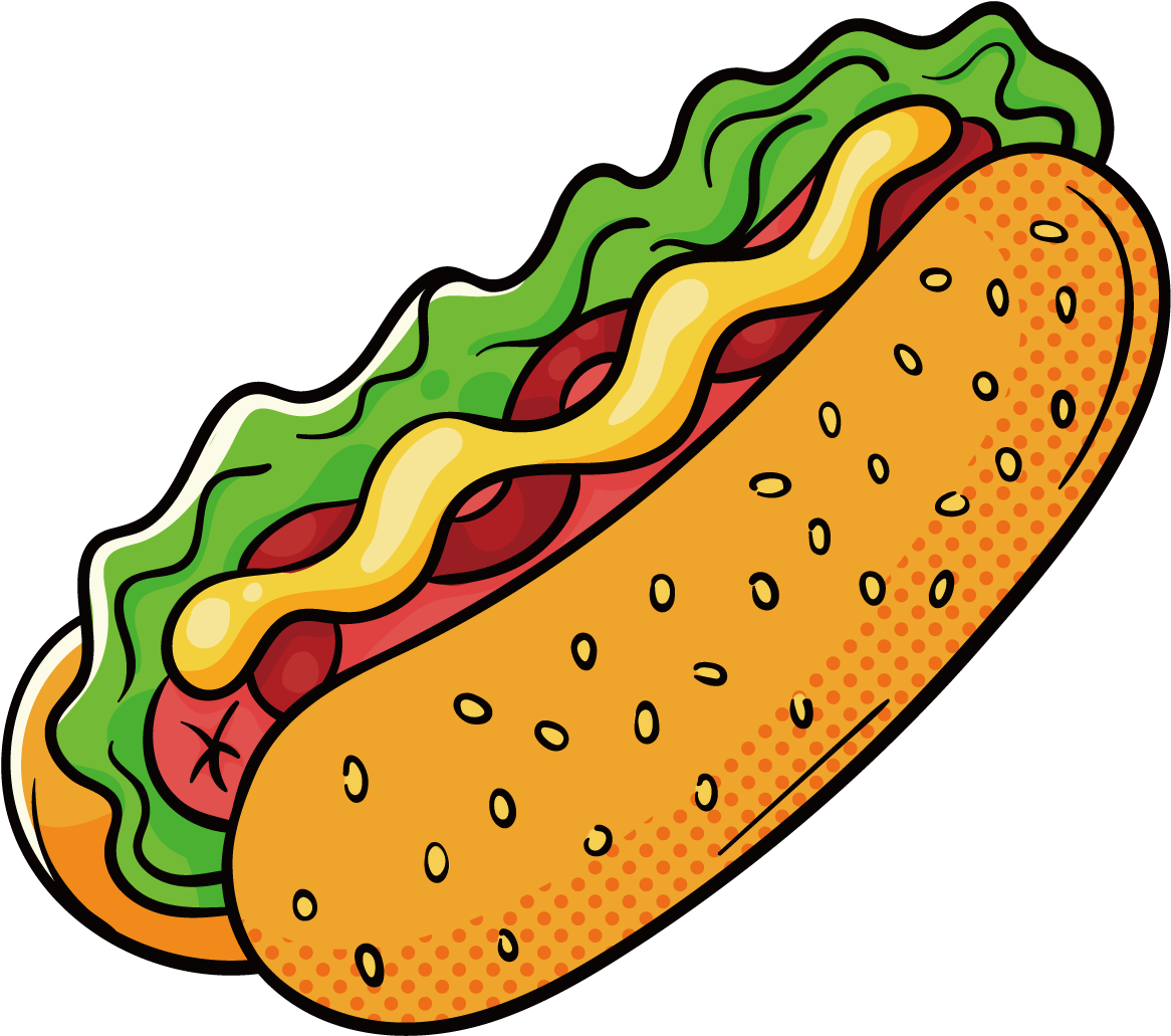 Hamburger Hot Dog Fast Food Drawing - Hot Dog (1166x1031), Png Download