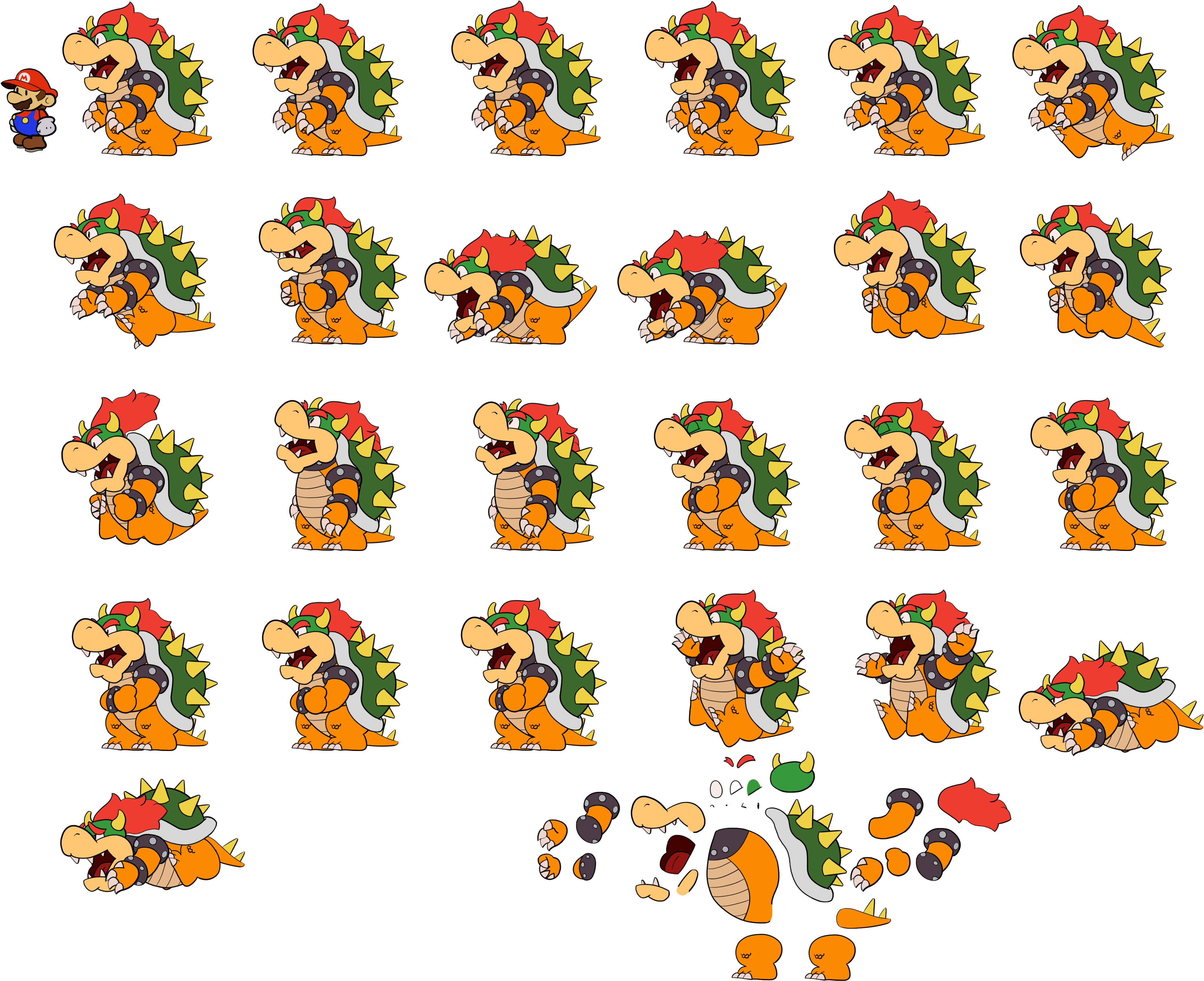 The Spriters Resource Full Sheet View Paper - Super Paper Mario Bowser Sprites (4265x3482), Png Download