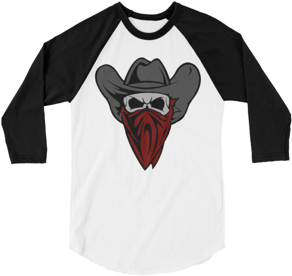 Cowboy Bandit Skull Long-sleeve Shirt - Raglan Sleeve (600x600), Png Download