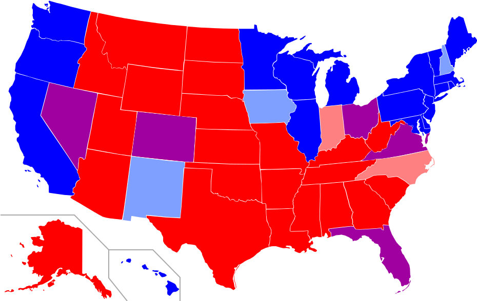 “red State, Blue State” By Angr Self Made - Red And Blue America (959x593), Png Download