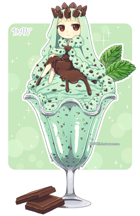 Rosewinton3055 Images Mint Chocolate Chip Ice Cream - Cute Chibi Food Girl (690x926), Png Download