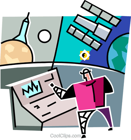 Man Monitoring A Satellite And Rocket Royalty Free (447x480), Png Download