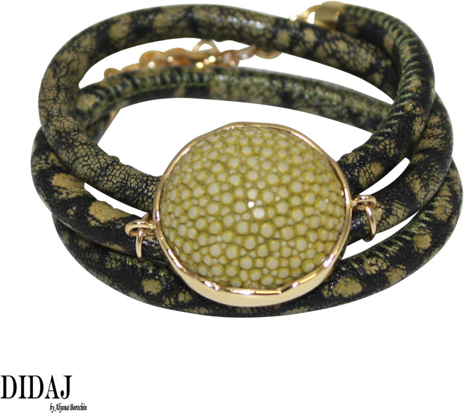 Black & Olive Green Snake Italian Wrap Leather Bracelet - Black & Olive Green Snake Italian Wrap Leather (1000x1000), Png Download