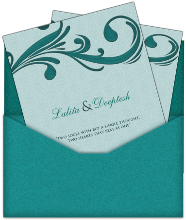 Turquoise Blue & Gold Letter Email Wedding Card With - Letter Card Designs (406x471), Png Download