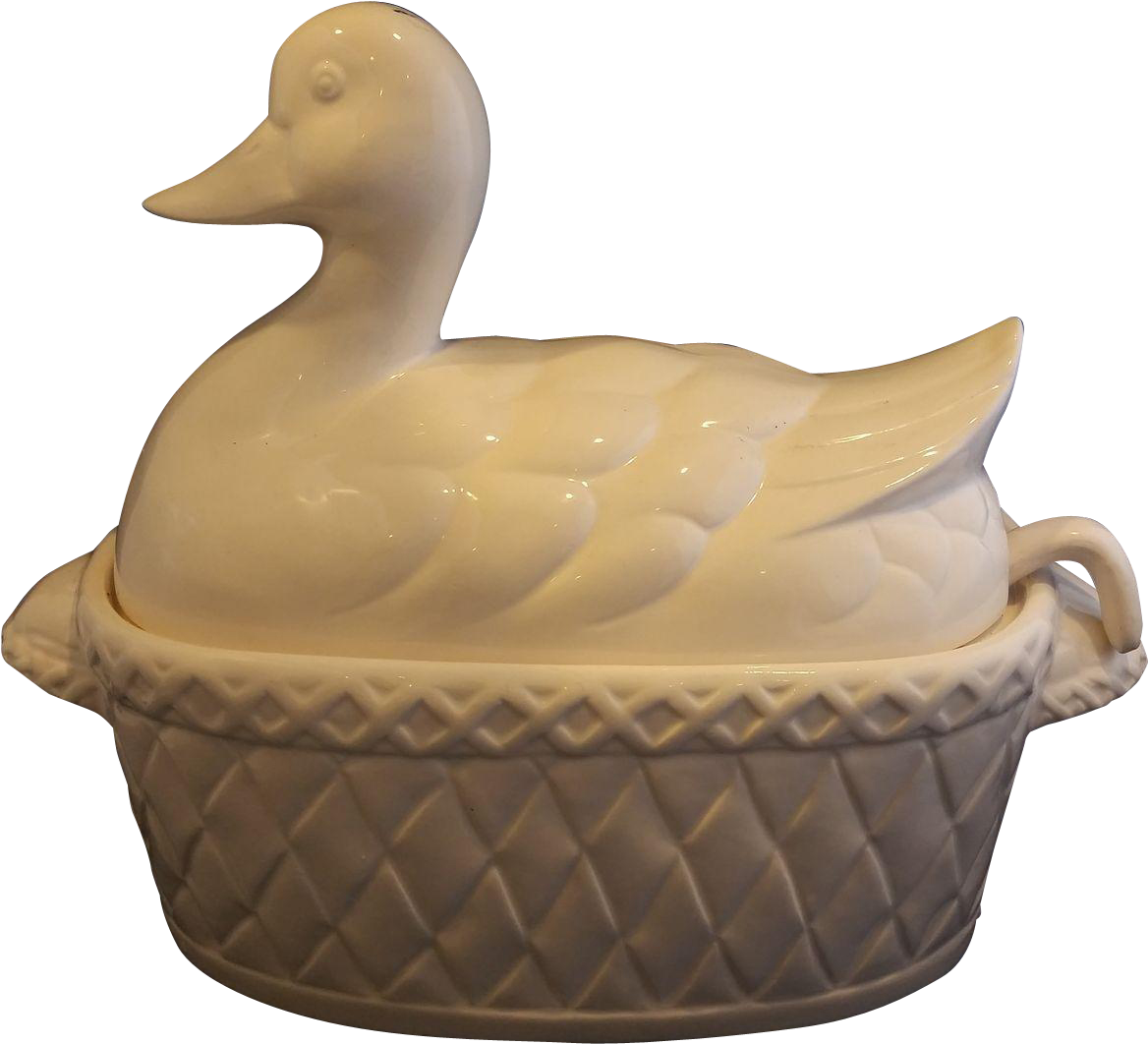 White Duck Soup Gravy Tureen Pottery Signed Japan - American Black Duck (1167x1167), Png Download
