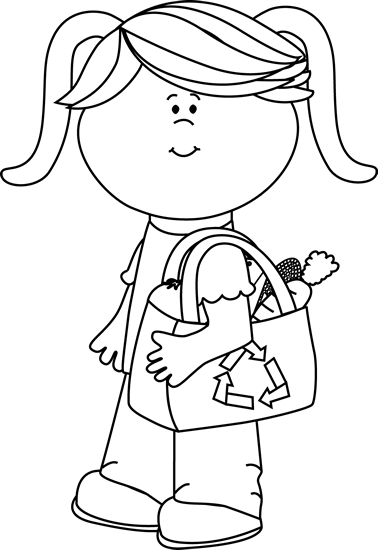 Black And White Girl With Eco Friendly Shopping Bag - Girl With Shopping Bag Clipart Black And White (378x550), Png Download