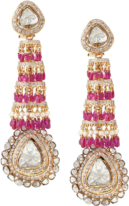 Polki Earring Designs - Polki Ear Studs Hazoorilal (544x475), Png Download