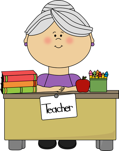 Human Behavior Clipart Preschool Education Teacher - Cartoon Teacher At Desk (397x500), Png Download