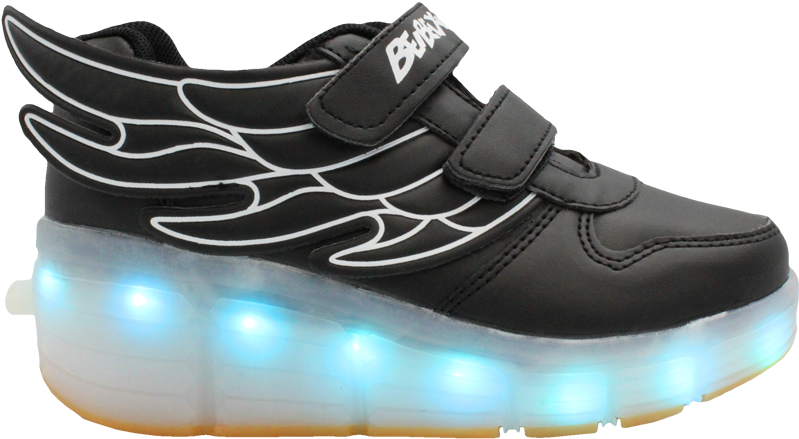 Kids Black Ledshoes Rollingwheel Wing Hightop - Kids Rolling Sneakers (1080x926), Png Download