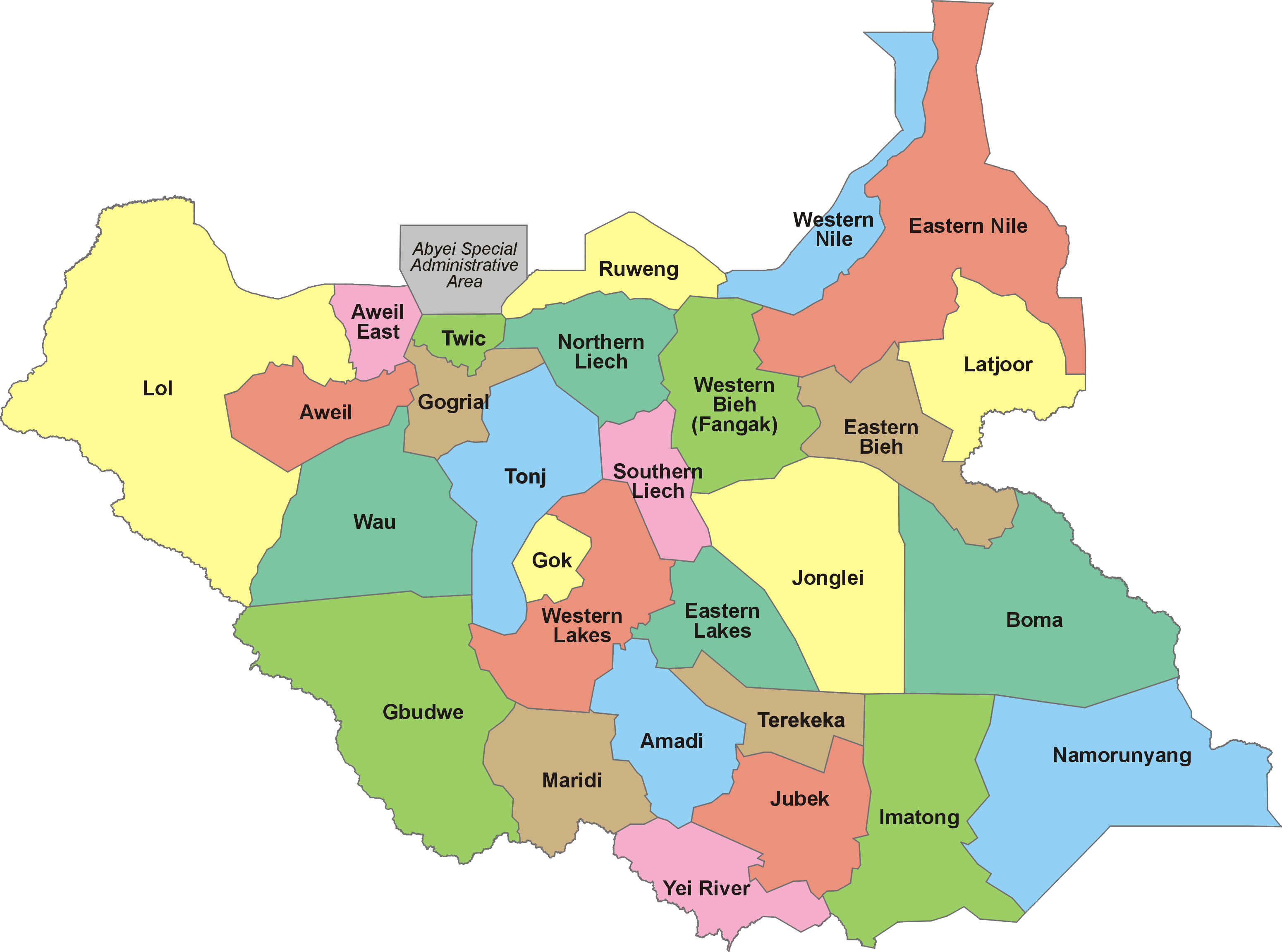 South Sudan States Map (3100x2302), Png Download