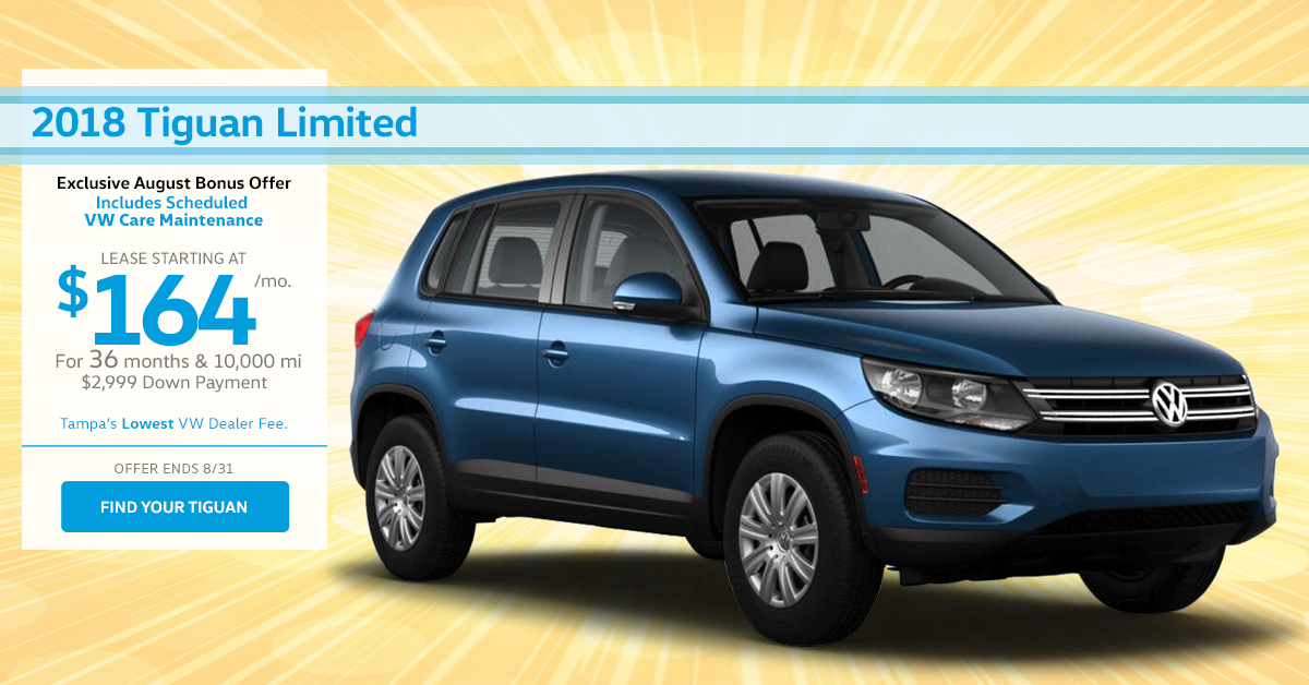 2018 August Tiguan Lease Special - Compact Sport Utility Vehicle (1200x628), Png Download